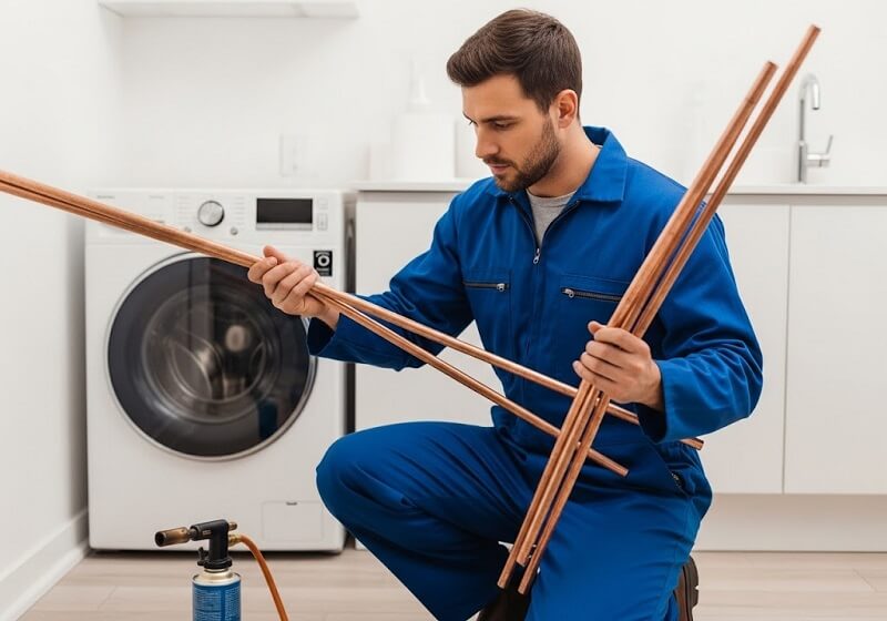 plumber with copper pipes