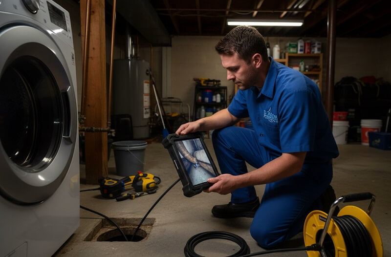 plumber inspecting sewer line